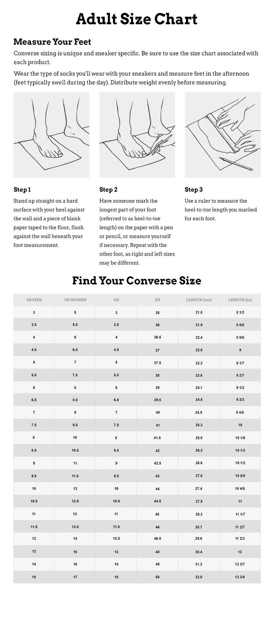 Converse Shoes Size Chart - Uptown Greek